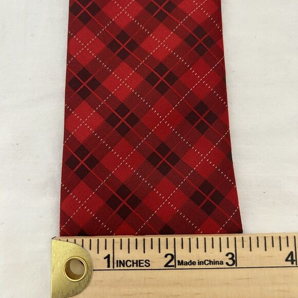 Puccini Men's Necktie Classic Designer Hand Made Red Diamond Plaid tie - Picture 6 of 6